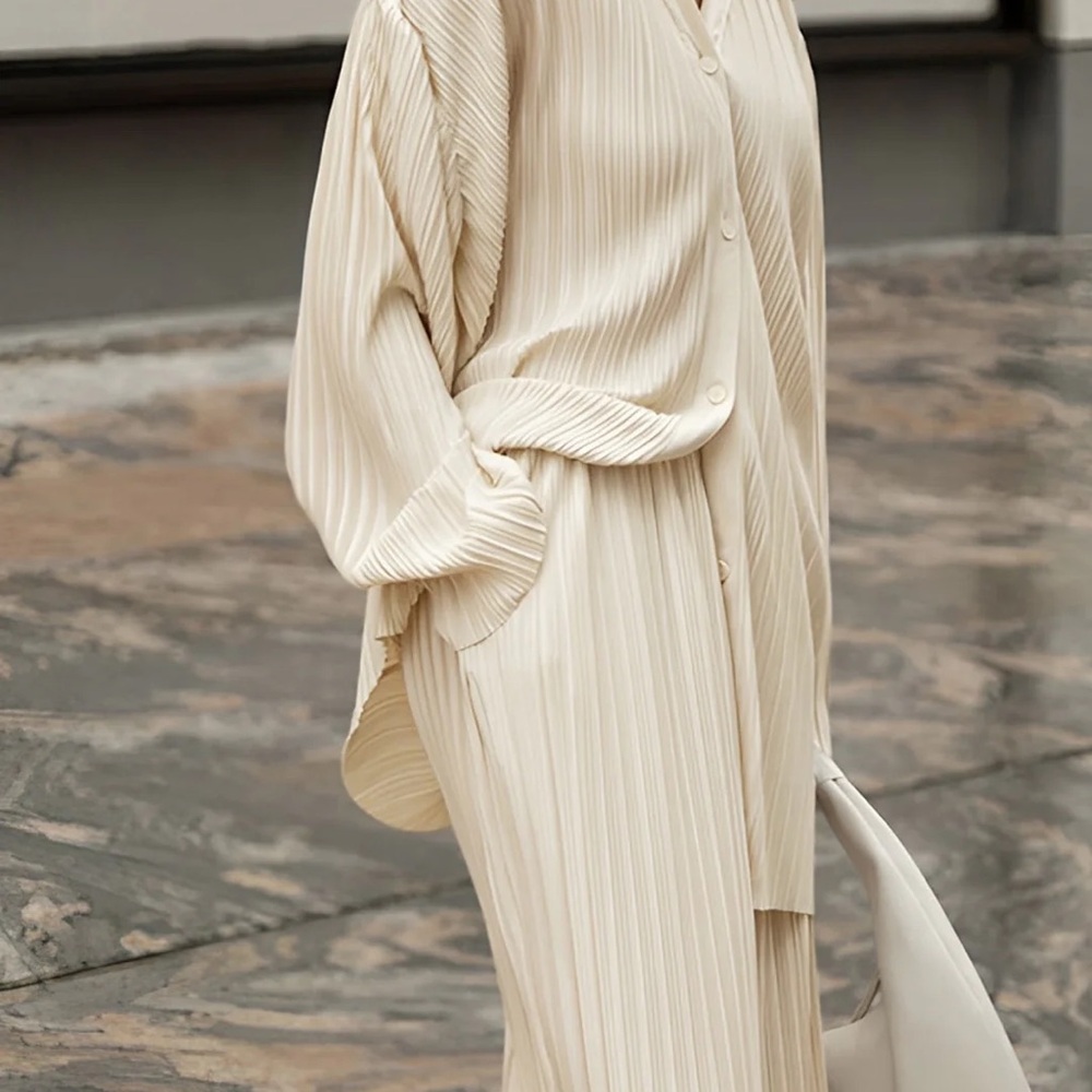 Commense M off white Oversized Leisure Pleat Pockets Two Piece Pants Set NWT$59